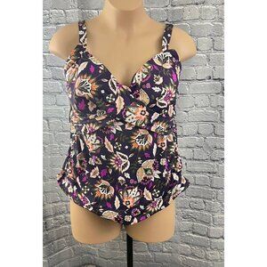 Lands' End Floral Print Tankini Top  Ruched Sides & Adjustable Straps 22w